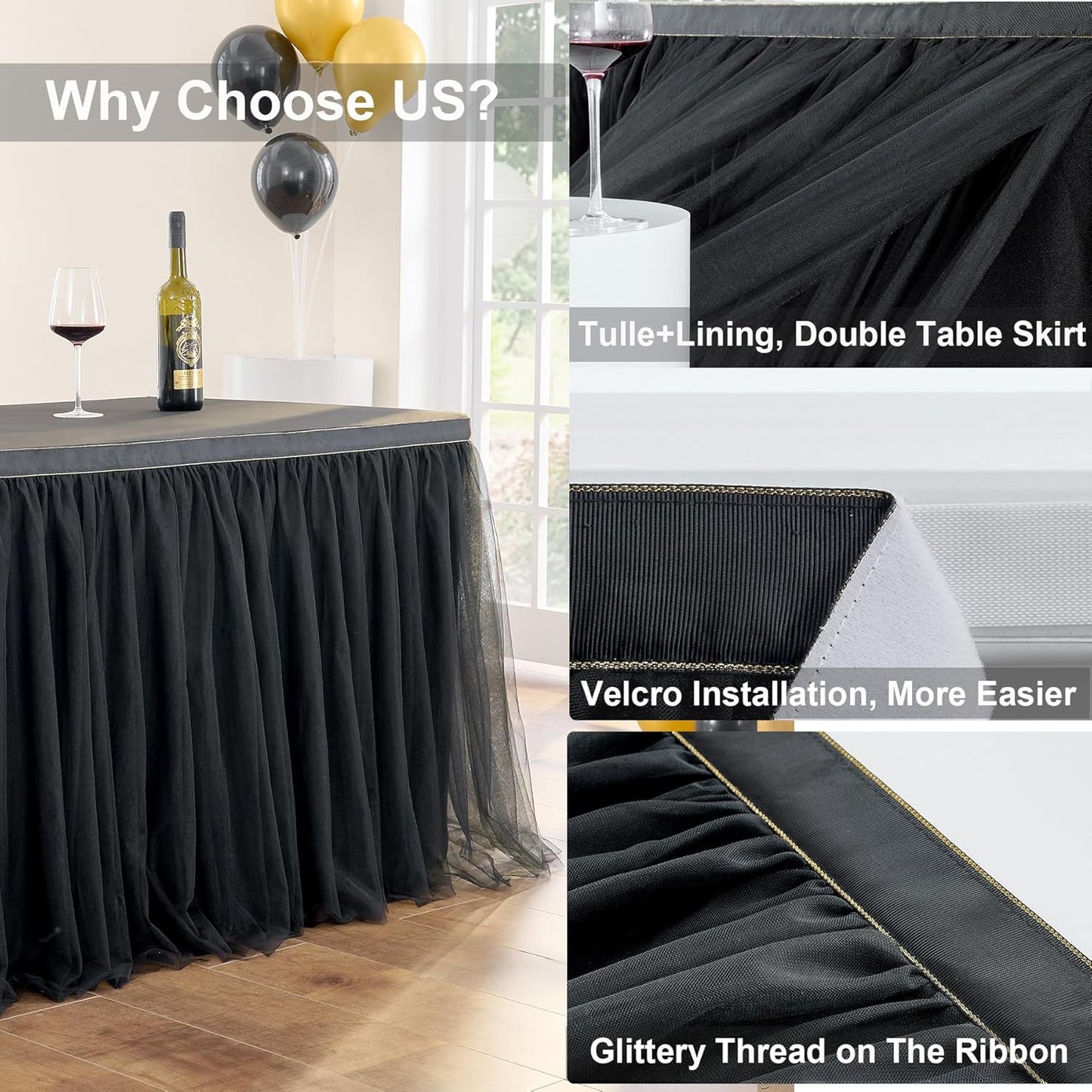 72inch Champagne Gold Tulle Table Skirts for Rectangle Round Tables, Gold Grim Ruffle Tulle Tutu Cloth Table Skirt 6ft for Wedding Birthday Party Cake Dessert Decor(No Top Cover)