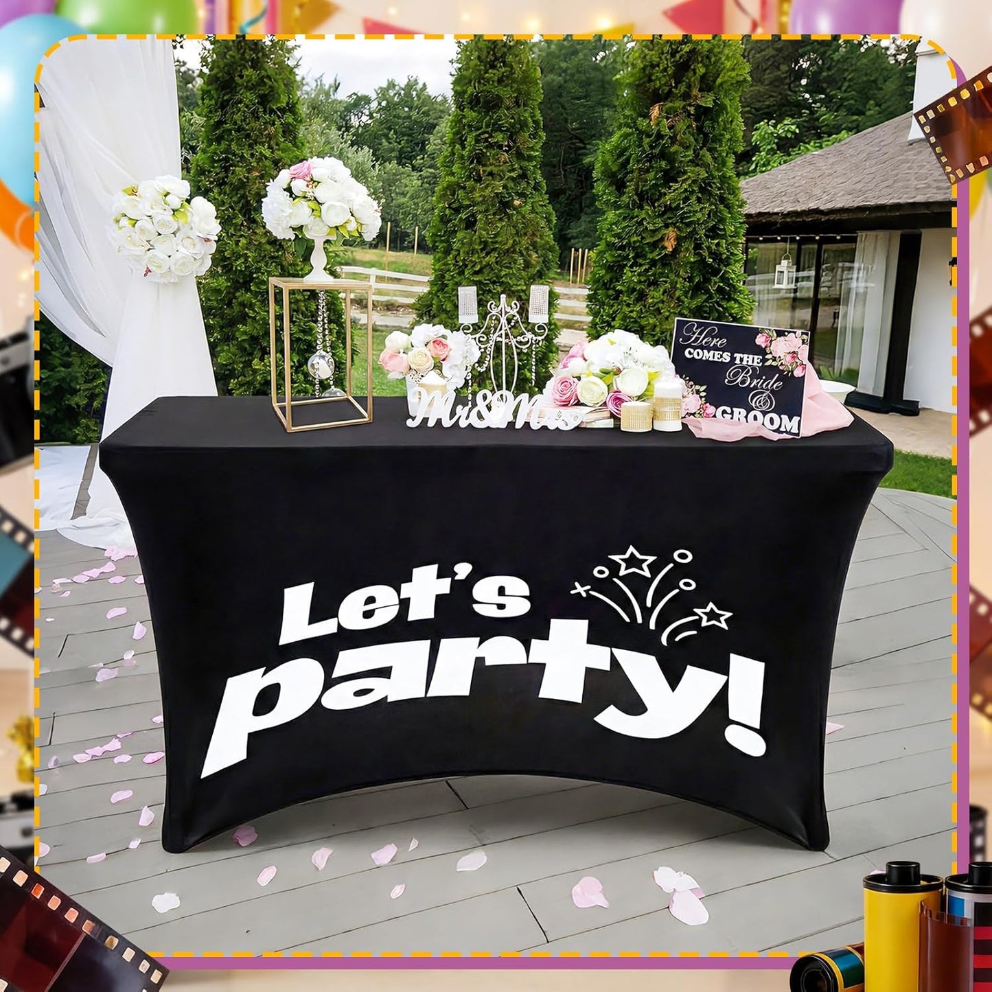 Gilprop Photo Booth Table Cloth Photo Booth Props Accessories Rectangle Tight Table Background for Indoor Outdoor Party Photography Decoration Graduation Wedding Birthday Bachelorette(Stylish,4ft)