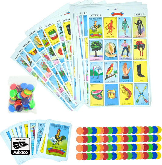 The Original Loteria Game Set, Loteria Mexican Bingo, Loteria Mexicana, La Loteria Cards and Bingo Chips Included - 20 Players