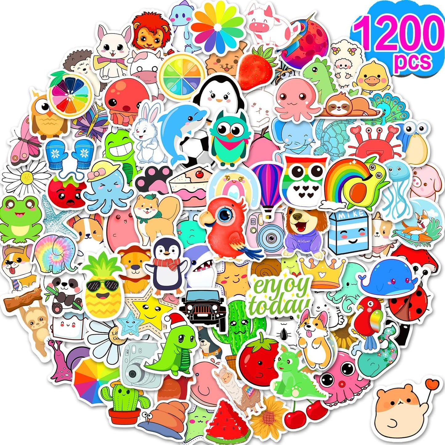 Apakkai 600 Pcs Cute Stickers for Kids, Water Bottle Stickers for Teens, Kawaii Vinyl Phone Laptop Skateboard Animal Waterproof Sticker, Bulk Aesthetic Sticker Packs for Boys Girls Teacher