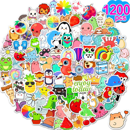 Apakkai 600 Pcs Cute Stickers for Kids, Water Bottle Stickers for Teens, Kawaii Vinyl Phone Laptop Skateboard Animal Waterproof Sticker, Bulk Aesthetic Sticker Packs for Boys Girls Teacher