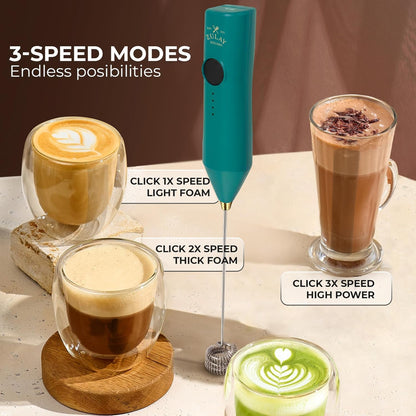 Zulay Kitchen Powerful Milk Frother Wand With Duracell Batteries - Ultra Fast Handheld Drink Mixer - Electric Whisk Foam Maker for Coffee, Lattes, Cappuccino & Matcha - Z1 Motor - Black - Colors D