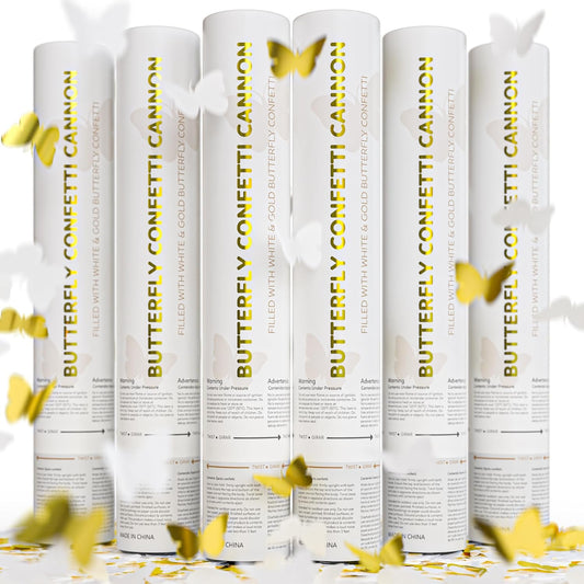 White Biodegradable Butterfly Confetti Poppers Confetti Cannon | 6 Pack | Party Poppers Decoration for Wedding, Graduation, Birthday | Wedding Supplies Party Favors | 12 inch | TUR Party Supplies