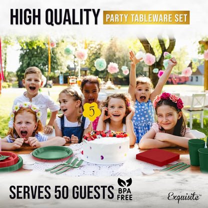 350 Pcs Black Plastic Plates For Party, Black Disposable Plates Set, 50 Of Each 9" Dinner Plate Set, 7" Dessert Plate, Cups, Napkins & Cutlery Plastic Dinnerware Set Exquisite