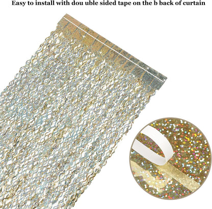 3 Pack Colorful Foil Fringe Curtain Backdrop - 6.6 x 3.3 ft Wavy Rainbow Tinsel Backdrop Curtain Metallic Streamers Iridescent Holiday Photo Booth Party Decorations