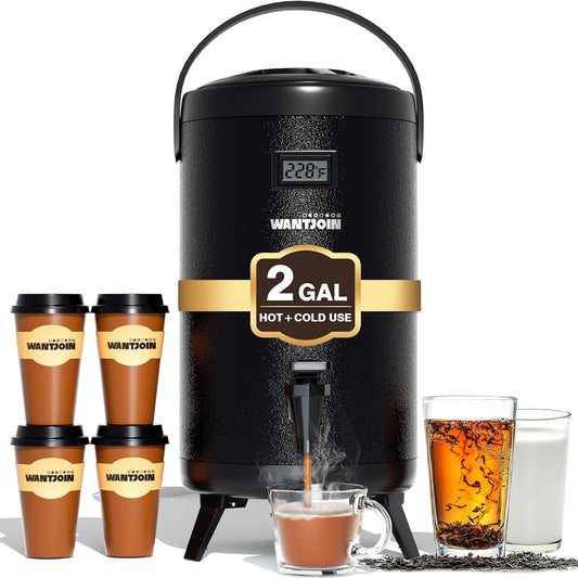 WantJoin Insulated Beverage Dispenser-75 Cup Hot&Cold water Urn for Catering-Stainless Steel Premium 12 L/3.2 Gallon Hot Drink Dispenser with Spigot for Coffee & Hot tea,Cold Milk,Water,Juice(Silver)