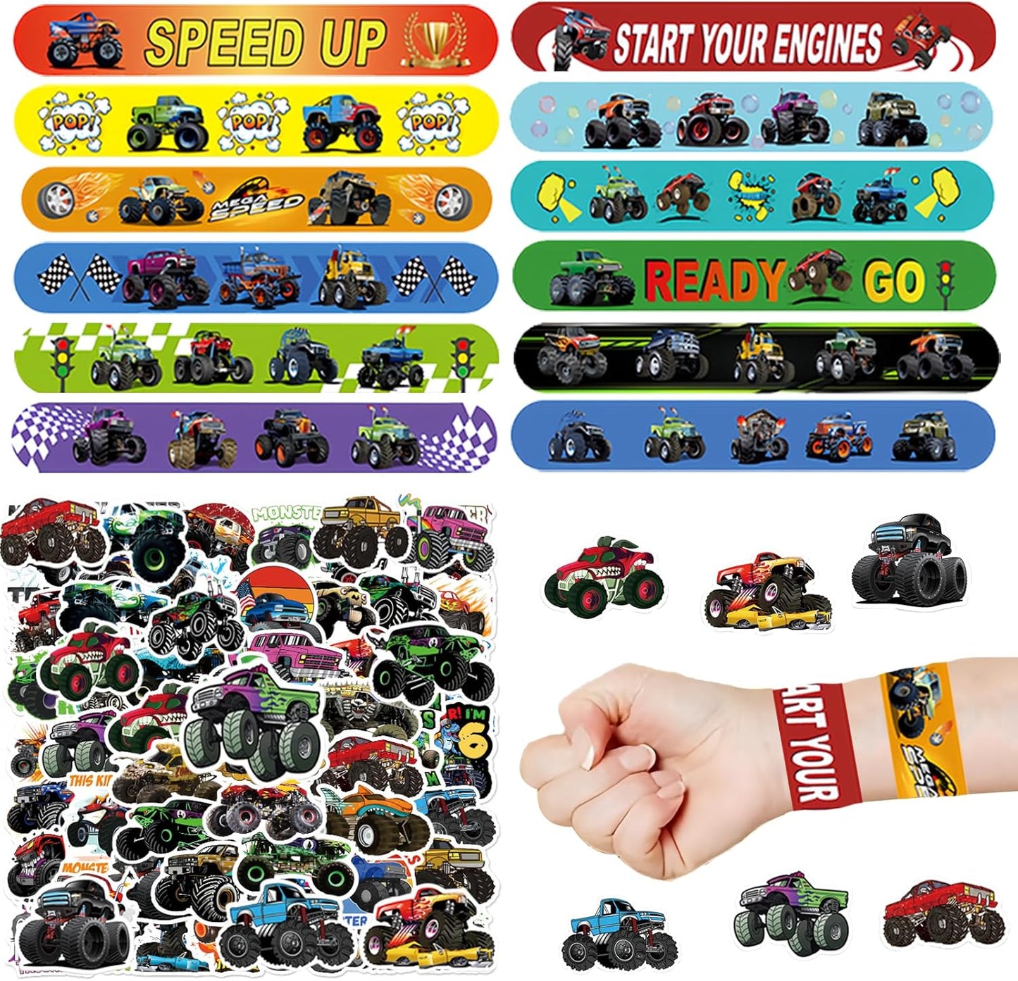 CZWXOXO 74 Pcs Racing Theme Party Favors 24 Pcs Slap Bracelets 50 Pcs Stickers Racing Birthday Party Decorations，Classroom Rewards Supplies