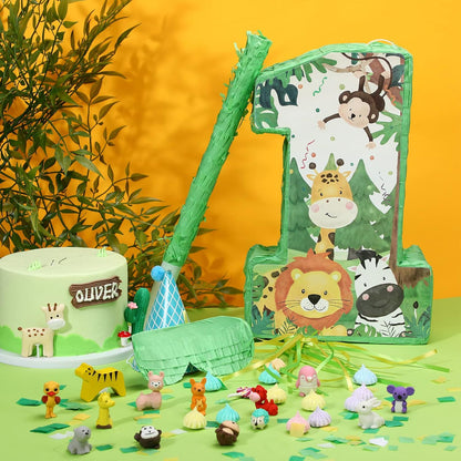 Wild One Piñata Number 1 Pull String Mini Piñata with Blindfold Bat Confetti Wild One 1st Birthday Party Decorations Safari Jungle Party Supplies 16.1 x 10.9 x 2.76 Inch