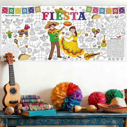 Mexican Fiesta Giant Coloring Poster Large Fiesta Coloring Tablecloth DIY Mexican-Themed Game Poster Drawing Banner Table Cover Art Craft for School Home Classroom Party Activity Supplies