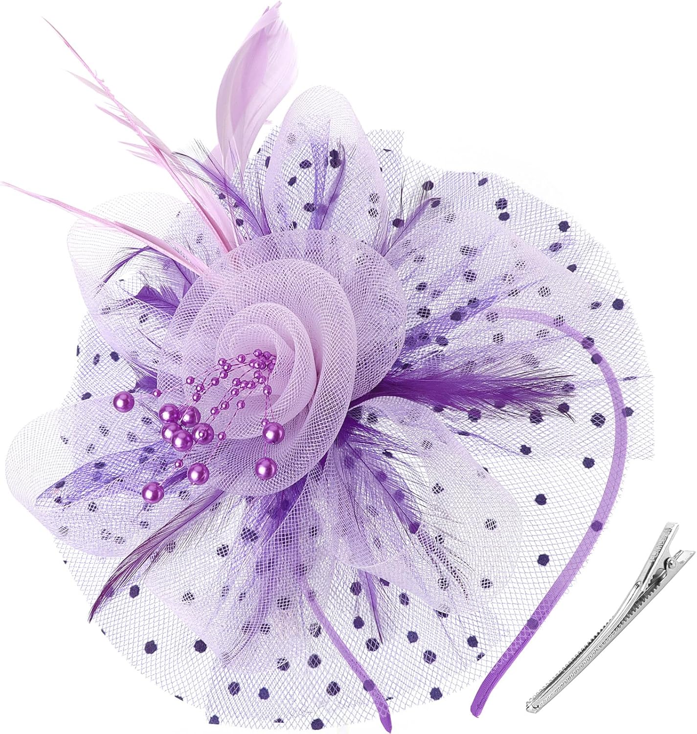 DRESHOW Fascinators Hat Flower Mesh Ribbons Feathers on a Headband and a Clip Tea Party Headwear for Girls and Women - Colors A