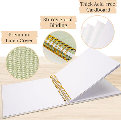 8 x 8 Inch Scrapbook Photo Album Linen Cover 20 Sheets/ 40 Pages, Hardcover Kraft White Pages Memory Book, for Travel Wedding Guest Book Christmas Baby Shower Fits 4x6 & Instant Photos, Beige