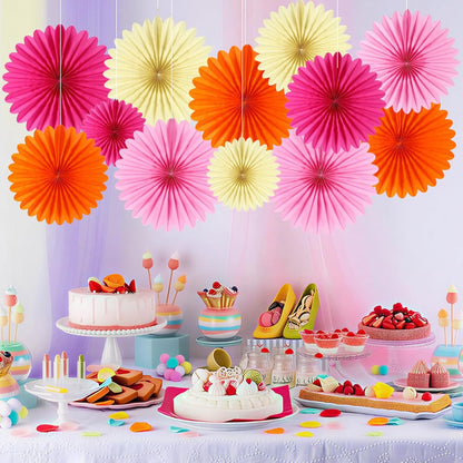 BestoFun 12PCS Paper Fans Hot Pink Party Decorations Tissue Paper Flowers Decorations Paper Fans Party Decorations for Girl Groovy Birthday Baby Shower Wedding Bachelorette Room Wall Hanging Décor
