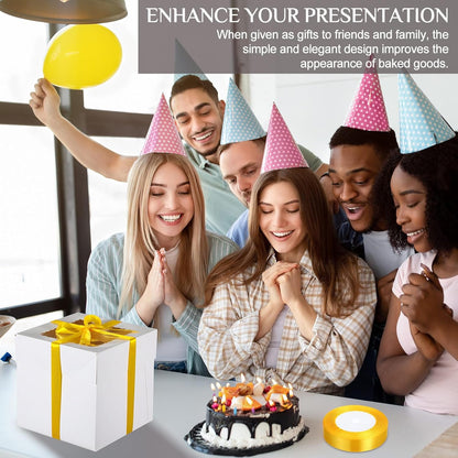Teenyyou 48 Pcs Cake Boxes with Boards 24 Baking Boxes with Window 24 Cake Boards 2 Rolls Silk Ribbon Large Square Baking Storage in 3 Sizes 12x12x8, 10x10x8, 8x8x8 Inch Disposable Dessert Containers