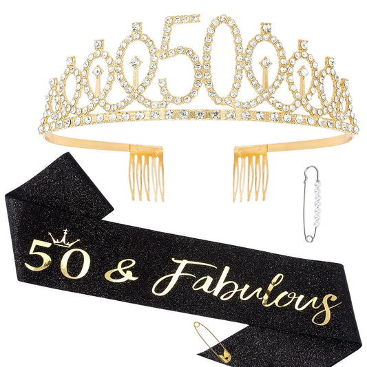 Semato 50th Birthday Decorations for Women Birthday Sash and Crown Kit- 50th Birthday Gifts for Women Party Favors (rose gold)