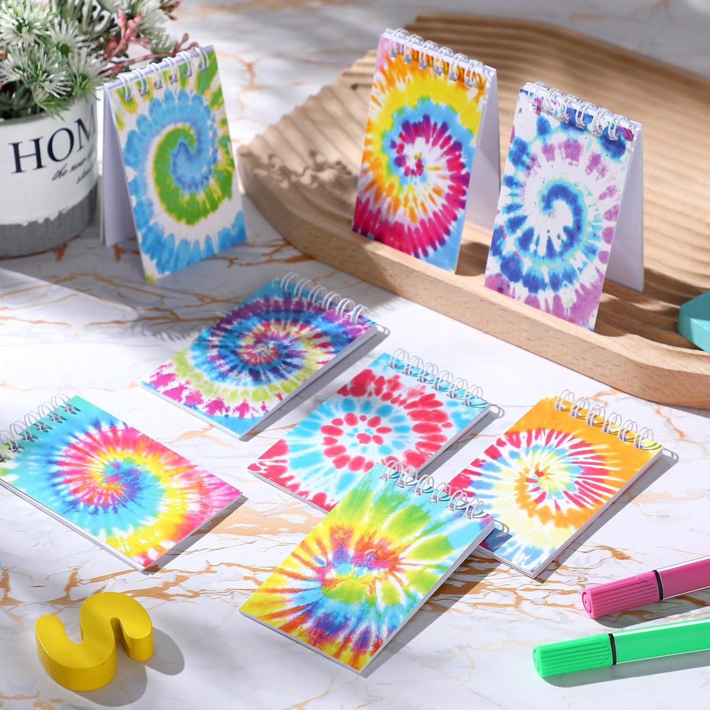 24 Pcs Mini Tie Dye Notebooks Tie Dye Party Favors Spiral Notepads Pastel Notebooks Pocket Notepads for Kids Teacher Classroom Supplies Birthday Party Goodie Bag Filler