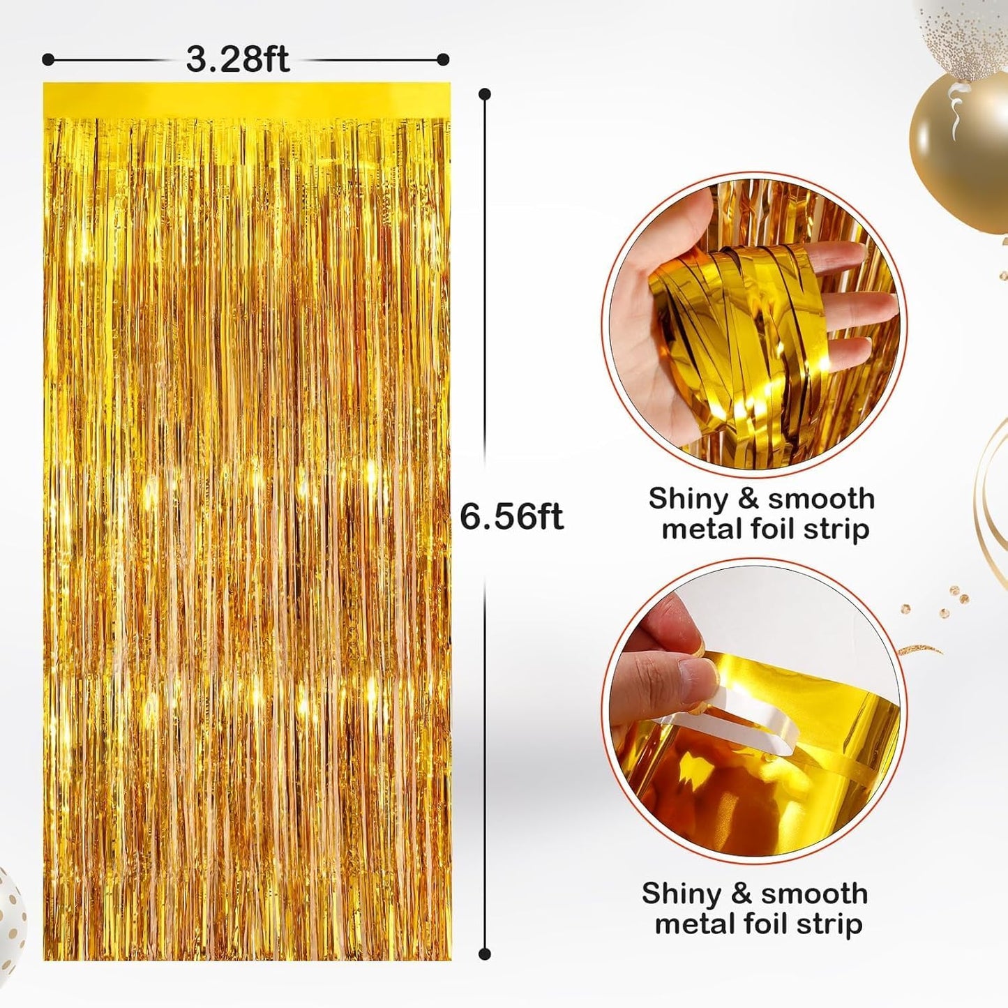GCB 2Pack Black Metallic Tinsel Foil Fringe Curtains, Black Foil Curtain Backdrop, Photo Booth Props for Birthday Wedding Baby Shower Bachelorette Xmas Celebration Party Decorations Door Streamers