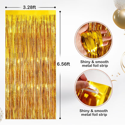 GCB 2Pack Black Metallic Tinsel Foil Fringe Curtains, Black Foil Curtain Backdrop, Photo Booth Props for Birthday Wedding Baby Shower Bachelorette Xmas Celebration Party Decorations Door Streamers
