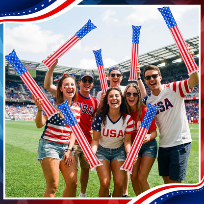 Foilswirl 100 Pcs Inflatable Cheer Sticks USA Flag Thunder Boom Sticks Patriotic Cheerleading Spirit Noise Makers for Soccer Games Sports Events 4th of July Parades Carnival Party Supplies