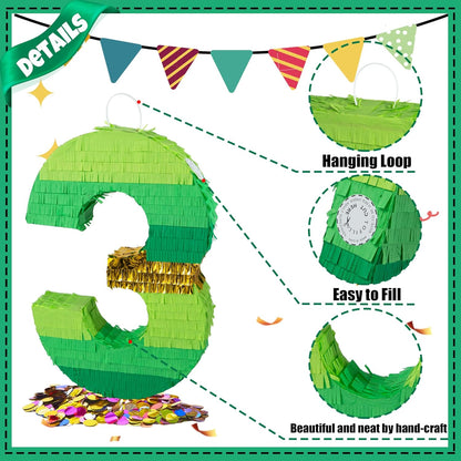PCFING 20 Inch Number 1 Piñata Green Gold with 30 Inch Piñata Stick Blindfold Confetti for Boy Girl Adults Birthday Party Decorations, Anniversary Celebration, Fiesta