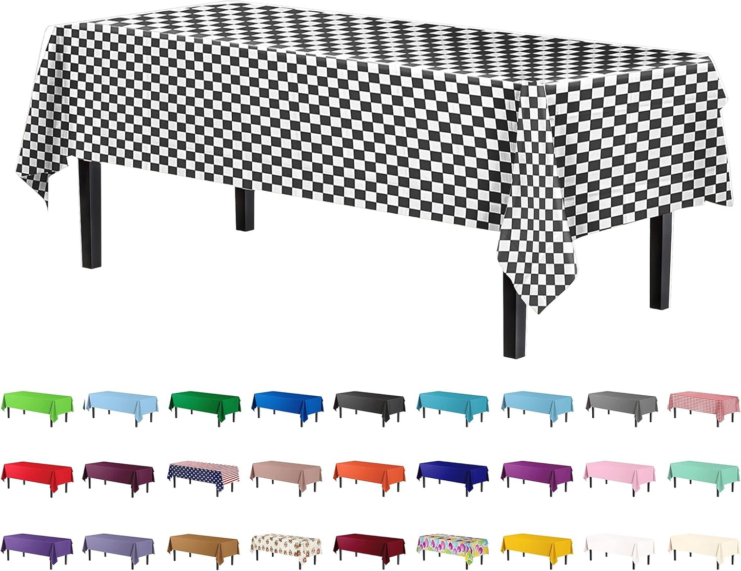 12-Pack Premium Plastic Tablecloth 54in. x 108in. Rectangle Table Cover - Dark Blue - Colors A