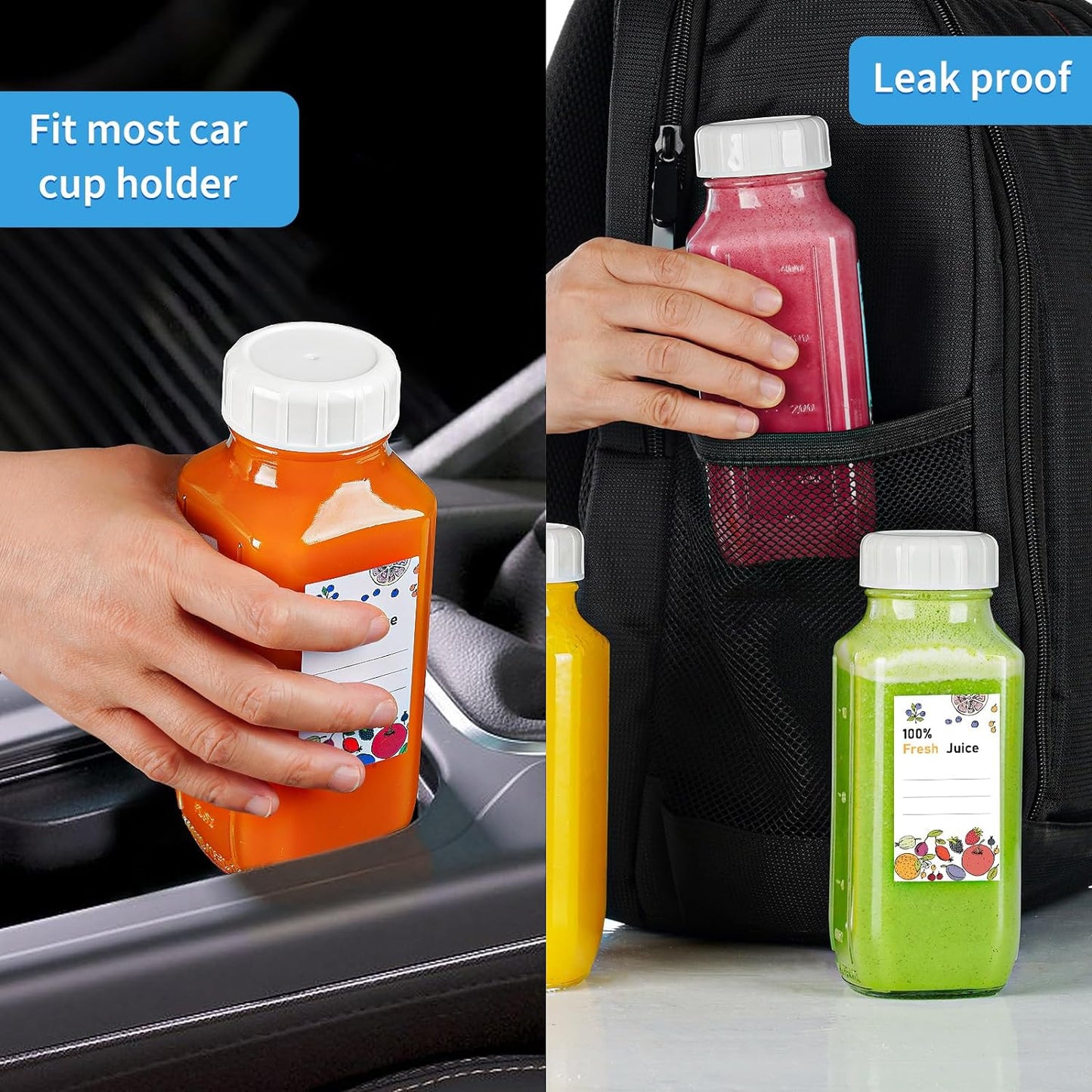 Syntic Glass Juice Bottles with Lids, 3 Pack Clear Glass Water Bottles w 2 Pour Spouts, 16 Oz Reusable Milk Jug w 100% Airtight Cap and Scale for Juicing Containers, Breast Milk Storage, Drinking Jar