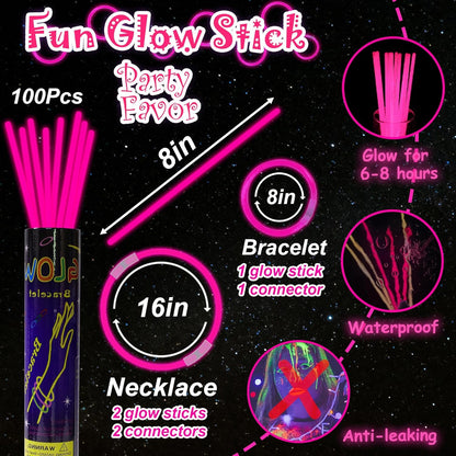 100 pk 8" Glow Sticks Bulk Party Favors, Light up Glow Necklaces & Bracelets in the Dark Party Supplies For Christmas Halloween 4th of July Birthday Neon Party (100 * Blue)