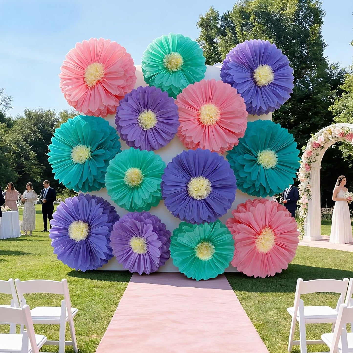 Chunful 5 Pcs 30'' 24'' Gaint Pastel Tissue Paper Flowers Decoration Large Hanging Tissue Paper Pom Poms Decor for Pastel Birthday Bachelorette Wedding Baby Shower Bridal Shower Easter Party Decor