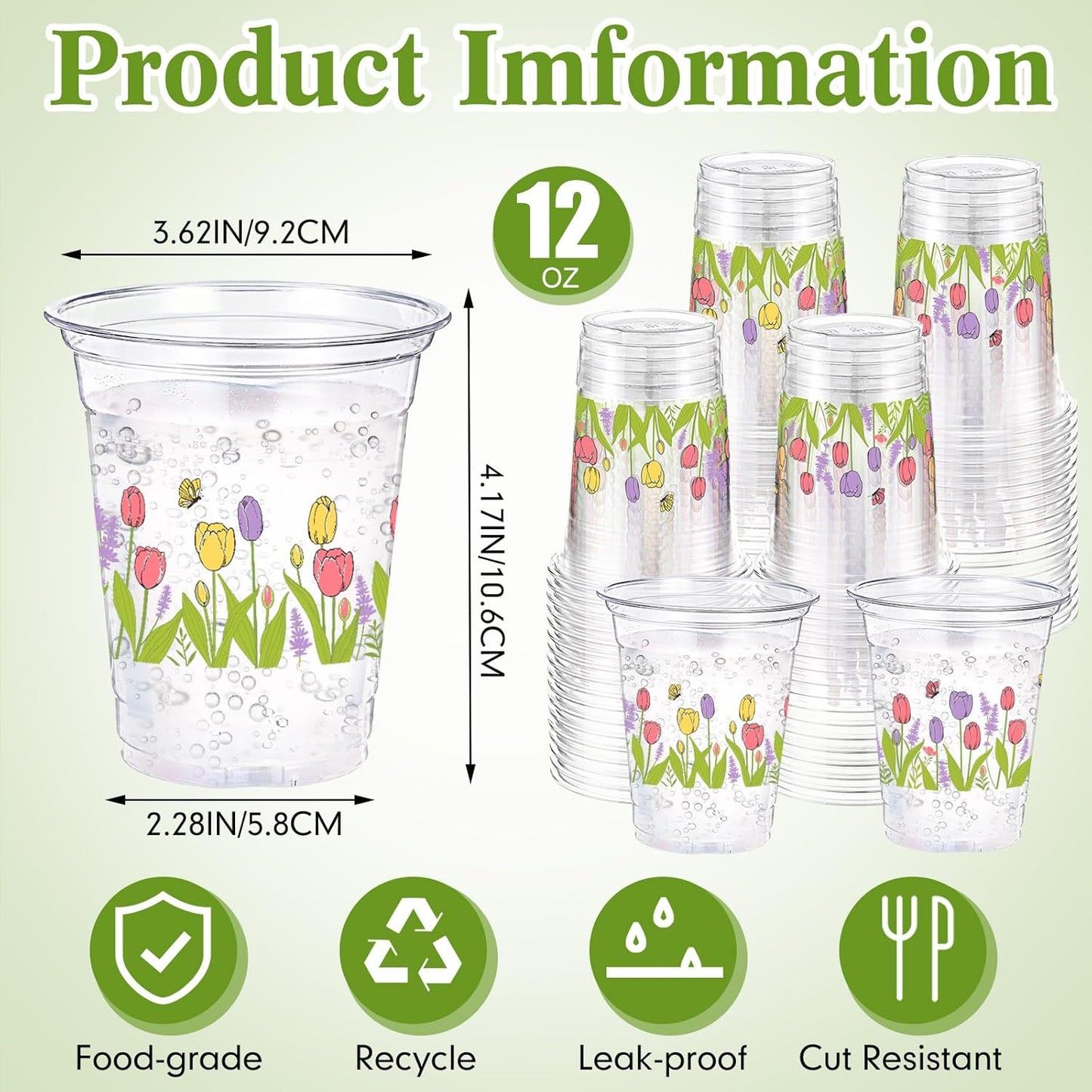 Hushee 60 Pcs Purple Floral Cups with Spring Summer Flower 16 oz Wildflowers Plastic Disposable Drinking Cups for Summer Spring Birthday Baby Shower Wedding Party Supplies