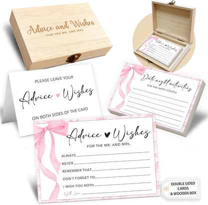 Boho Advice and Wishes for the Mr and Mrs - 50 Packs Wedding Advice Cards Bridal Shower Game Cards with Box Reception Guest Book for Bride Groom Newlywed Engagement Party Decoration -A08