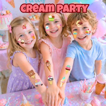 96PCS Ice Cream Temporary Tattoos for Kids - Pre-Cut No Scissors Needed - Sweet One Birthday Party Favors, Summer Pool Party Decorations, Goodie Bag Fillers, Classroom Prizes for Girls Boys