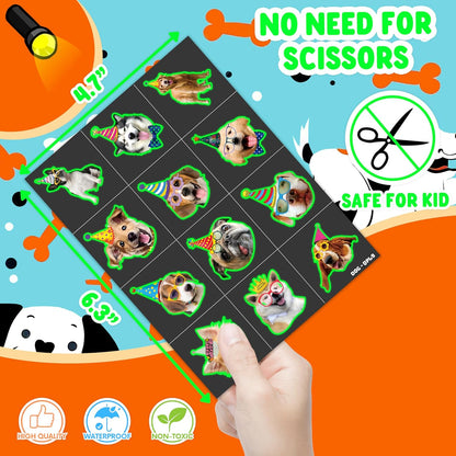 96 PCS Dog Pet Pre-Cut Temporary Tattoos for Kids | Super Cute First Themed Birthday Party Favors, Supplies, Decorations, Animal Fake Tattoo Stickers (Multiple)
