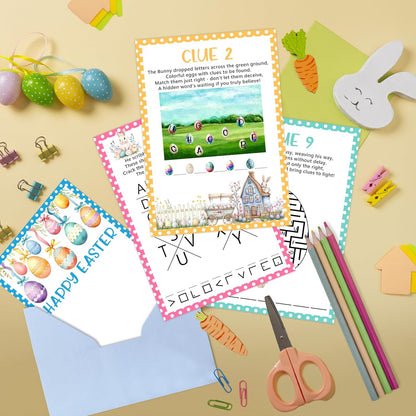 Easter Scavenger Hunt Games, Easter Treasure Hunt Clues Game Cards, Family Party Games for Kids and Adults, Holiday Party Game for Activities Decorations Supplies, 5x7 Inch (Indoor)-A03