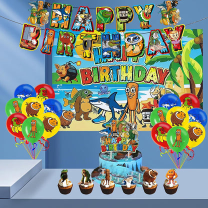 TJLMCORP Italian Brainrot Party Game, Pin the Tail Party Game Set With 24 Stickers and and 2 Blindfolds, Tralalero Themed Birthday Party Supplies, Brain Rot Party Decorations（Tung Tung Tung Sahur）