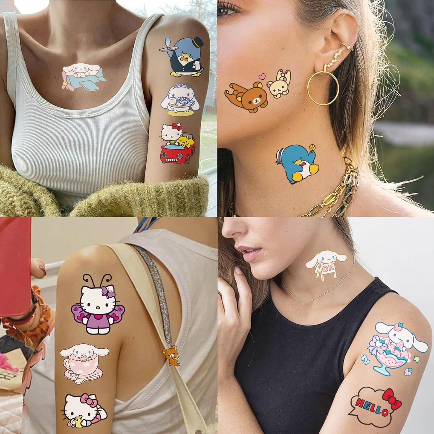 Cartoon My Melody Kuromi Cinnamoroll Pompompurin Keroppi Temporary Tattoos & Face Stickers,Party Favors,Tattoos Art Make up Deco BJHSL