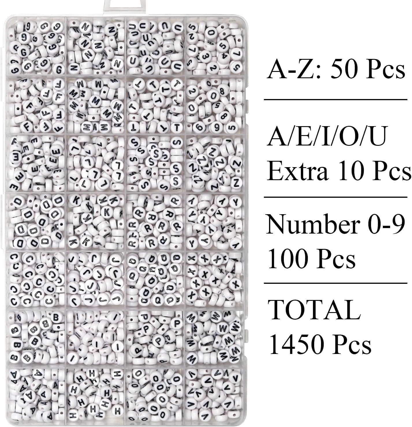 Melius 1450Pcs Acrylic Glow Letter Beads, Alphabetical Glowing in The Dark Beads in 28 Grid Box for Jewelry Making, DIY Bracelets, Necklaces, Key Chains (Glowing, 4x7mm)