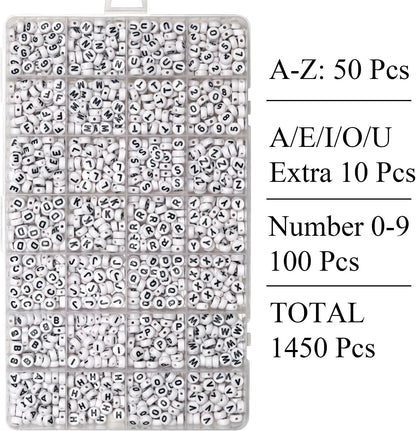 Melius 1450Pcs Acrylic Glow Letter Beads, Alphabetical Glowing in The Dark Beads in 28 Grid Box for Jewelry Making, DIY Bracelets, Necklaces, Key Chains (Glowing, 4x7mm)