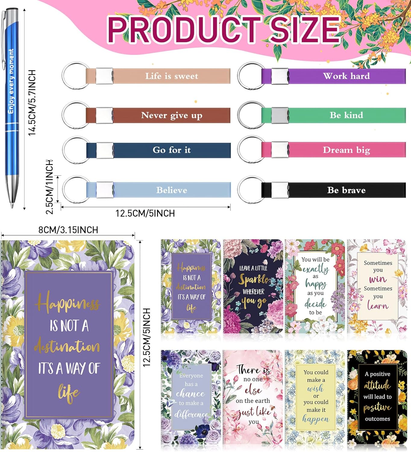 PerKoop 48 Pcs Inspirational Gifts Bulk Motivational Notepads Ballpoint Pens Keychains Set Modern Farmhouse Journal Notebooks Christian Gifts for Teachers School Office Party Favor Supplies
