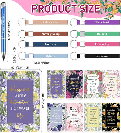 PerKoop 48 Pcs Inspirational Gifts Bulk Motivational Notepads Ballpoint Pens Keychains Set Modern Farmhouse Journal Notebooks Christian Gifts for Teachers School Office Party Favor Supplies