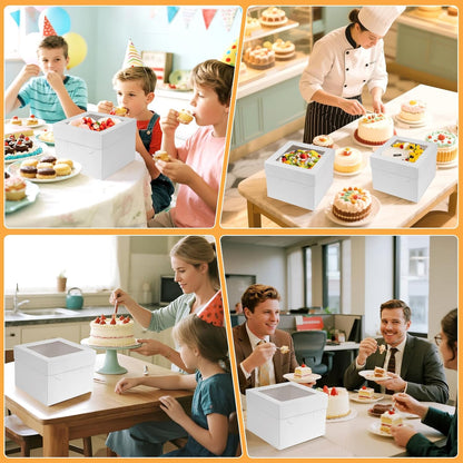 15Pcs 12x12x8 Inch Tall Cake Boxes with Clear Window & Cake Boards - Sturdy White Bakery Boxes with Scalloped Edge for Layer, Wedding, Birthday Cakes - Secure Transport for Professional & Home Bakers