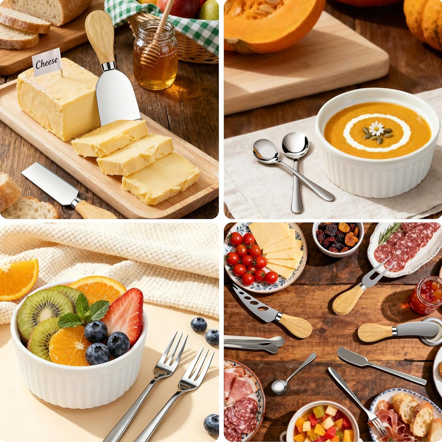 Gold Charcuterie Boards Accessories Bowls Utensils, Cheese Knife Set Mini Butter Spreader, Serving Tongs, Forks, Spoons, Dipping Bowls with Lids, Toothpick Flag, Honey Dippers for Party Platter Making