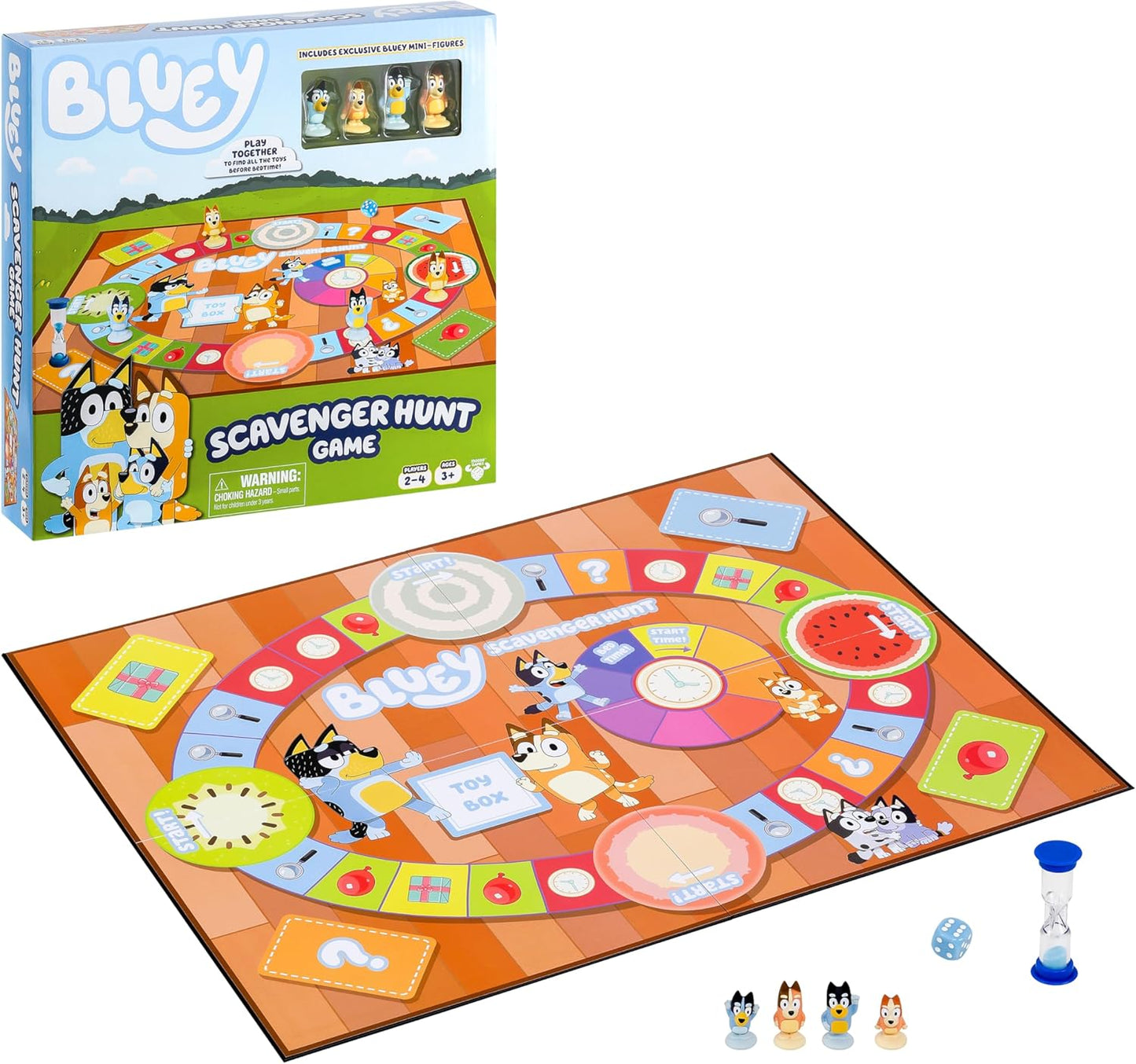 Bluey Scavenger Hunt Board Game, Cooperative Play with 4 Exclusive Mini-Figures, Indoor Games for Kids Ages 5+, Fun Toy Token Collecting Game