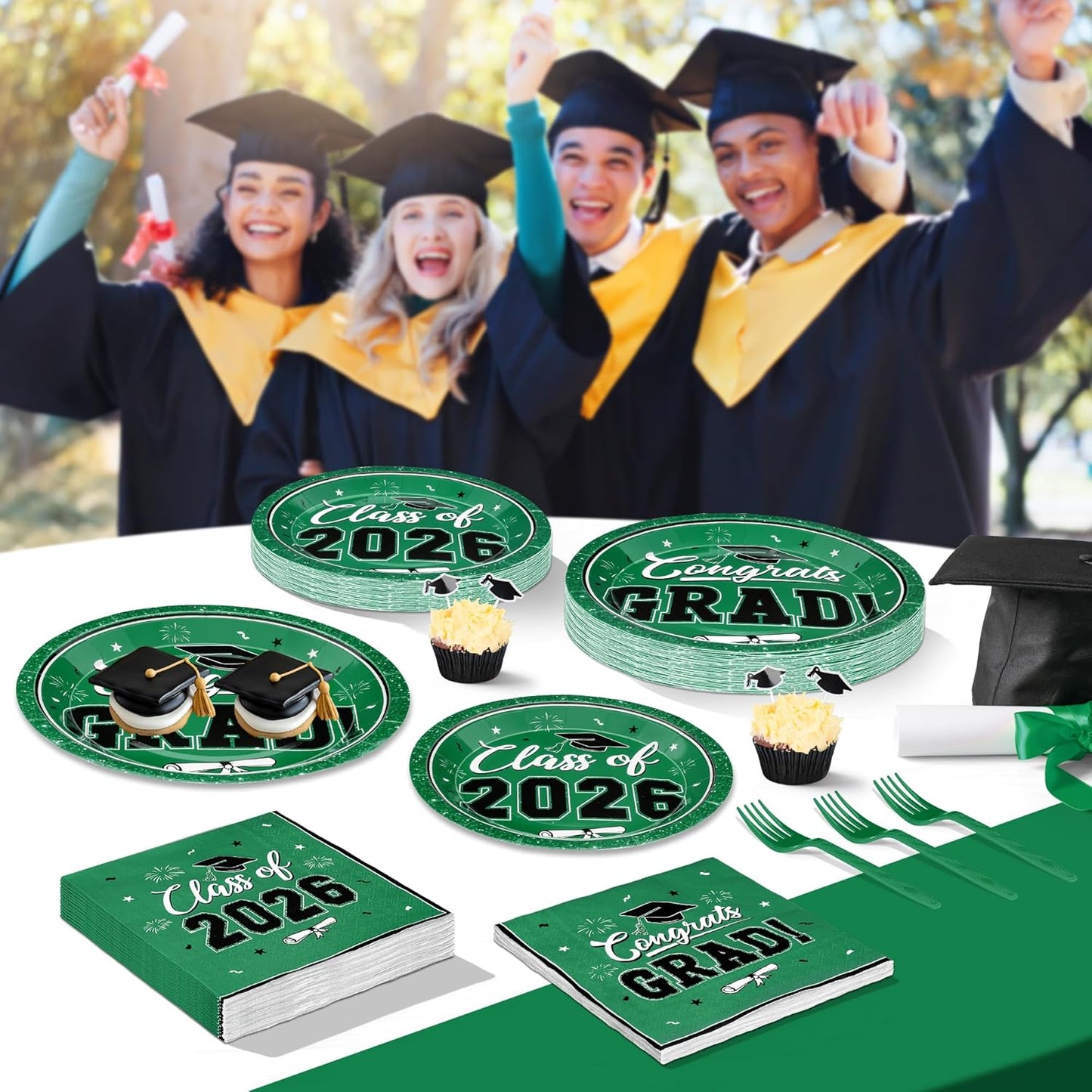 200Pcs Graduation Decorations 2026, Blue Graduation Plates and Napkins Party Supplies for 50 Guests, Disposable Grad Plates, Napkins, Dessert Plates and Forks for Grad Decor Wedding Birthday Supplies