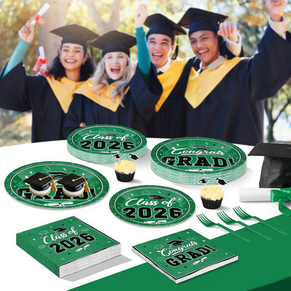 200Pcs Graduation Decorations 2026, Blue Graduation Plates and Napkins Party Supplies for 50 Guests, Disposable Grad Plates, Napkins, Dessert Plates and Forks for Grad Decor Wedding Birthday Supplies