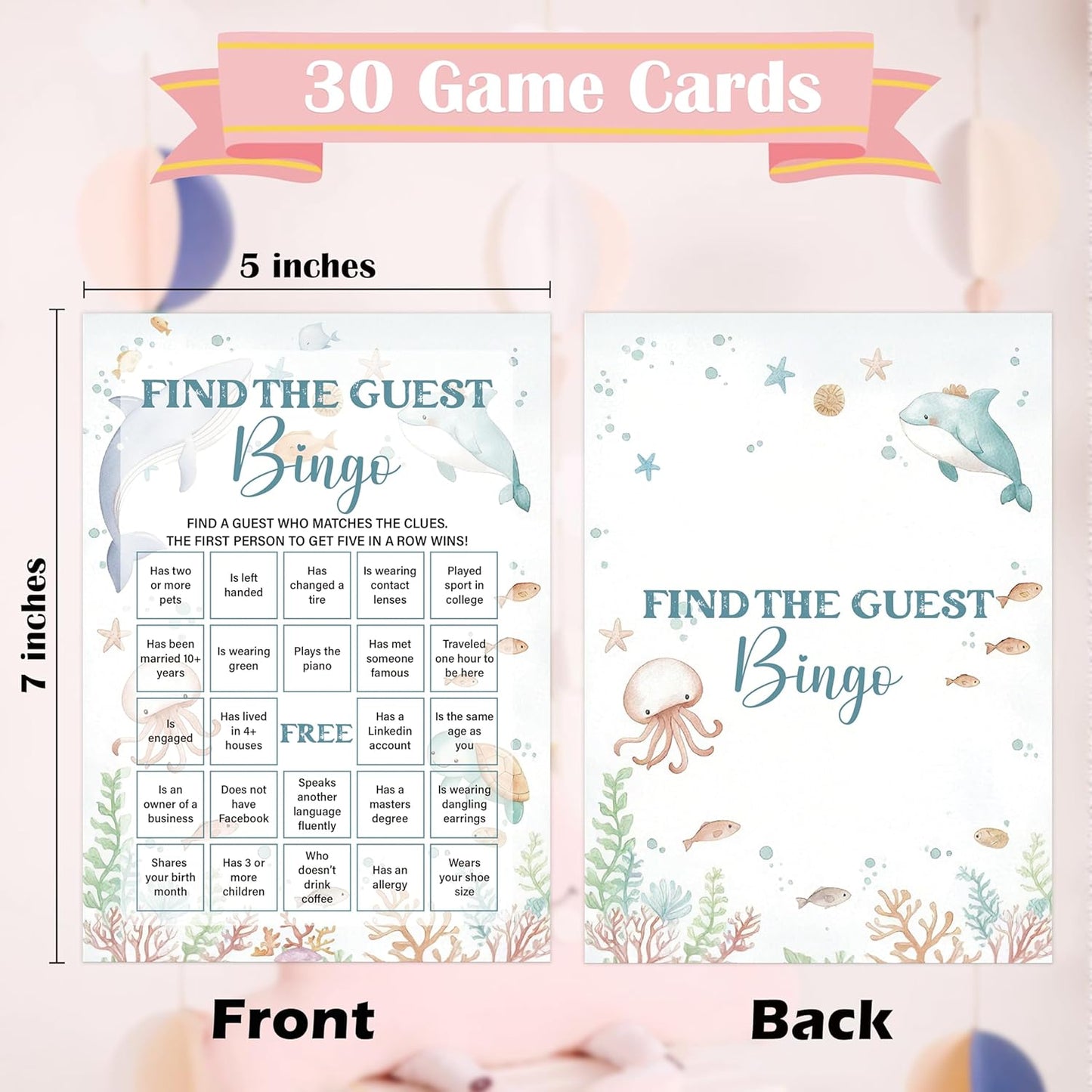 Under The Sea Baby Shower Bingo Game, Pack of 30 Game Cards, Sea Creatures Ocean Shower Game, Gender Reveal Party Decorations, Gender Neutral - KR77