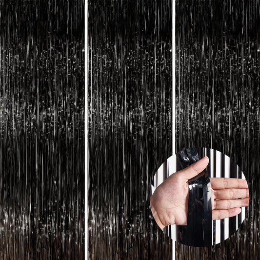 PartyWoo Silver Streamers 3pcs Tinsel Backdrop 8.2FT Metallic Tinsel Foil Fringe Streamer Curtains Party Photo Booth Backdrop for Graduation Baby Shower Bachelorette Wedding Disco Party Decorations