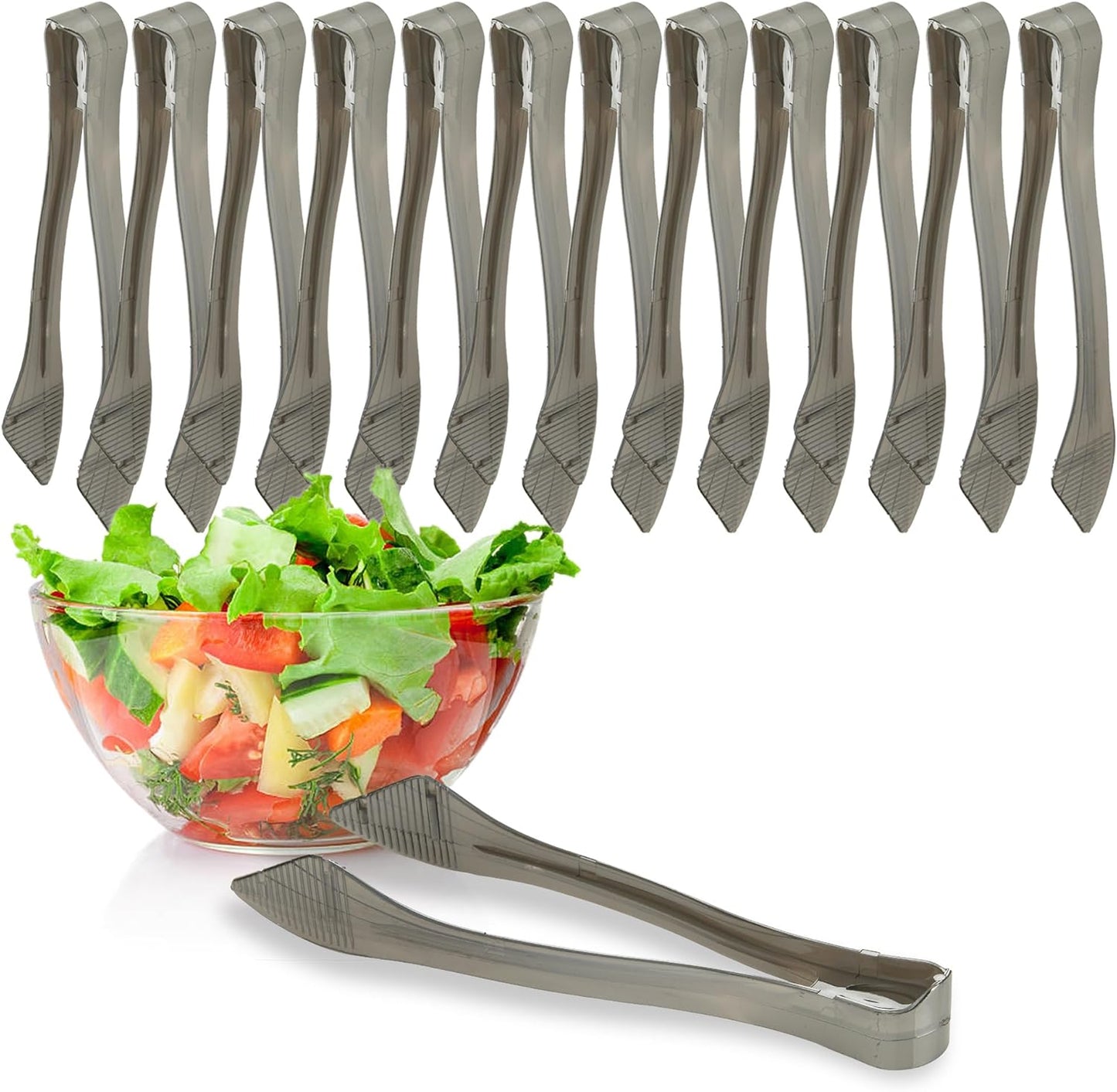 PARTY BARGAINS 8.5″ Clear Plastic Serving Tongs 12-Pack – Heavy-Duty Disposable & Reusable Kitchen Tongs for Parties BBQ Buffet Salad Appetizers Catering