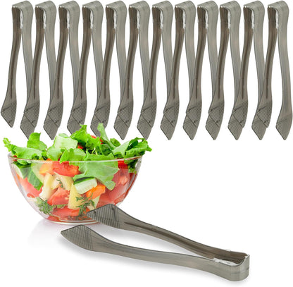 PARTY BARGAINS 8.5″ Clear Plastic Serving Tongs 12-Pack – Heavy-Duty Disposable & Reusable Kitchen Tongs for Parties BBQ Buffet Salad Appetizers Catering