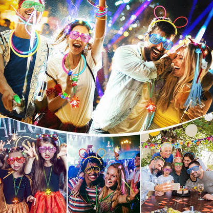 JOJUJB 250PCS Glow in the Dark Party Supplies for Kids Adults,Light Up Party Favors with Light Up Toy Glasses,100 Glow Sticks Bulk Party Pack DIY Glow Necklaces,Bracelets hora loca accessories