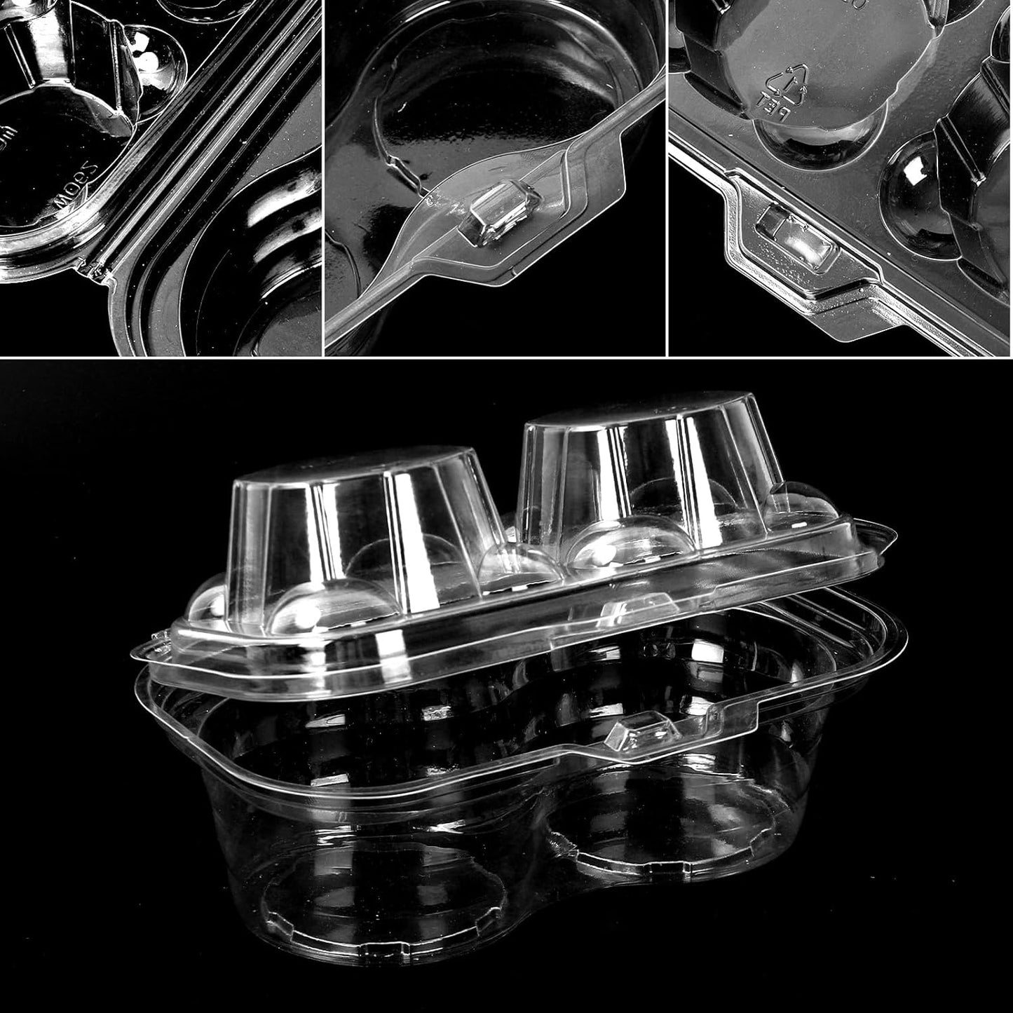 JarThenaAMCS 80 Pack Plastic Cupcake Containers 4-Compartment Clear Boxes Disposable Cupcake Tray Holders 4 Cavity Cupcakes Carriers with Deep Dome for Muffin Packaging