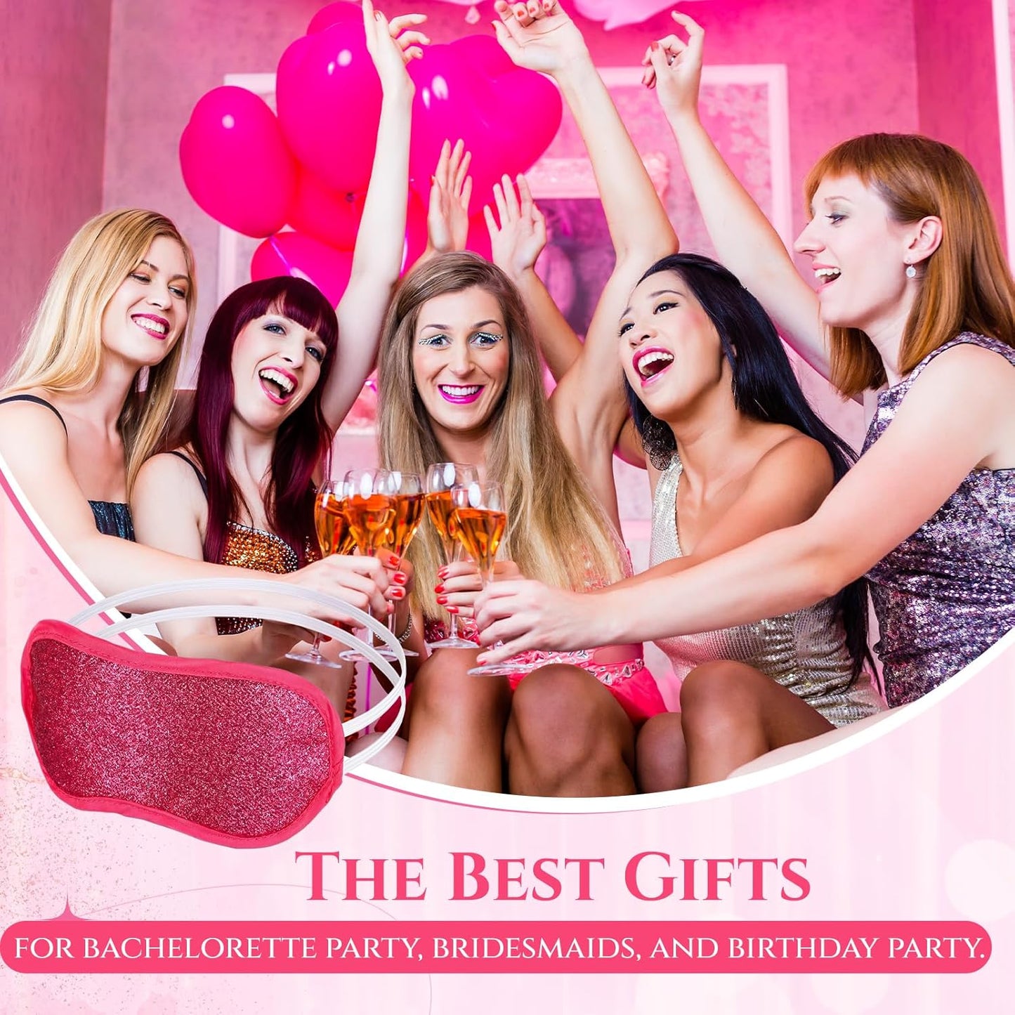 Chicingyou 12 Pcs Glitter Eye Mask Bulk Sleep Masks Eye Cover for Party Gifts Blindfold with Adjustable Elastic Strap for Bachelorette Party Supplies Women Men(Hot Pink)